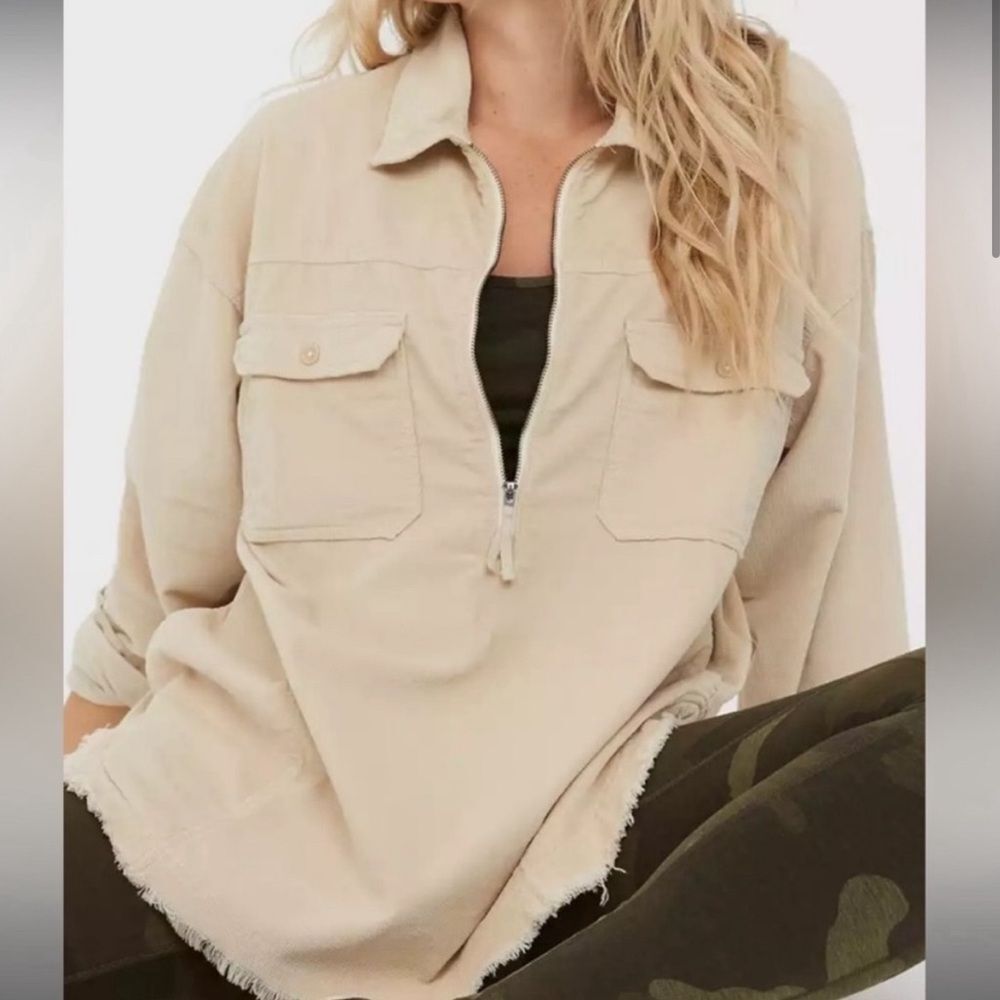 Aerie Corduroy Quarter Zip Shacket Pullover Top Sz small oversized